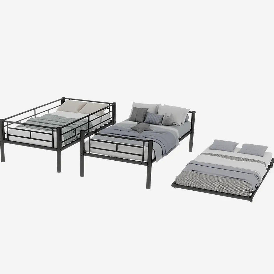 Enfant Okwish Lit Superposé Convertible 90x190 cm - Lit Enfant avec Échelle et Garde-Corps Silencieux , Fer - Sans Matelas - Noir