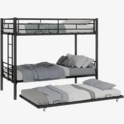 Enfant Okwish Lit Superposé Convertible 90x190 cm - Lit Enfant avec Échelle et Garde-Corps Silencieux , Fer - Sans Matelas - Noir