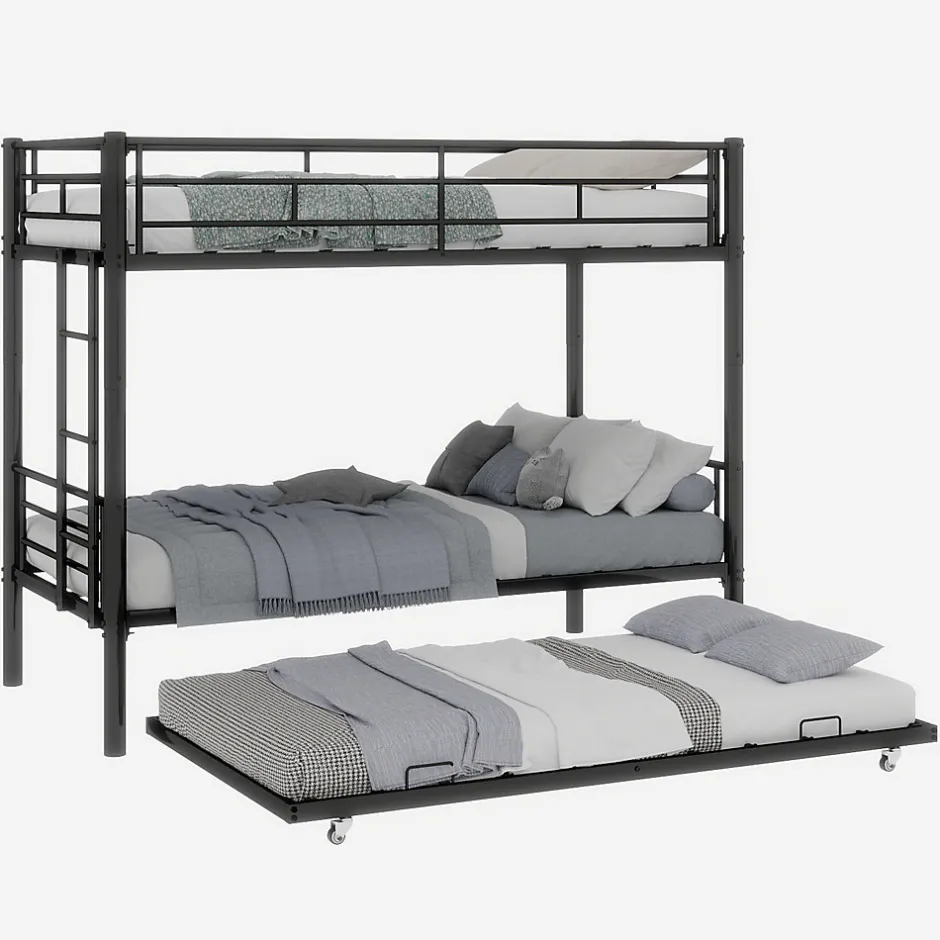 Enfant Okwish Lit Superposé Convertible 90x190 cm - Lit Enfant avec Échelle et Garde-Corps Silencieux , Fer - Sans Matelas - Noir
