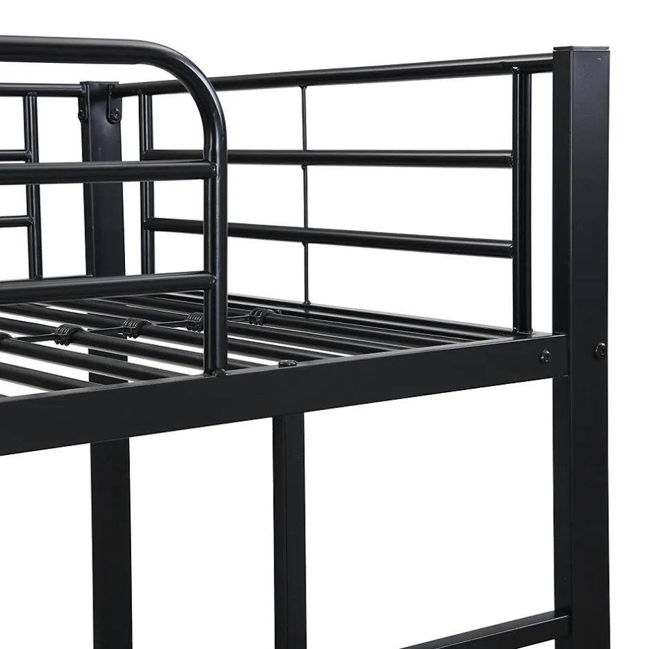 Enfant Simple Life Lit superposé en métal, adapté enfants et ados, avec lit gigogne, 4 barrières, noir, 90x200cm, 90x190cm
