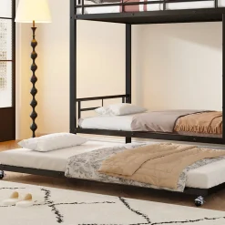 Enfant Simple Life Lit superposé en métal, adapté enfants et ados, avec lit gigogne, 4 barrières, noir, 90x200cm, 90x190cm