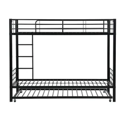 Enfant Simple Life Lit superposé en métal, adapté enfants et ados, avec lit gigogne, 4 barrières, noir, 90x200cm, 90x190cm