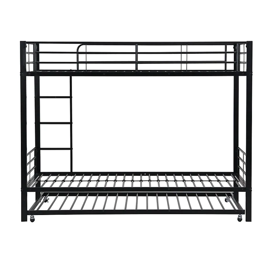 Enfant Simple Life Lit superposé en métal, adapté enfants et ados, avec lit gigogne, 4 barrières, noir, 90x200cm, 90x190cm