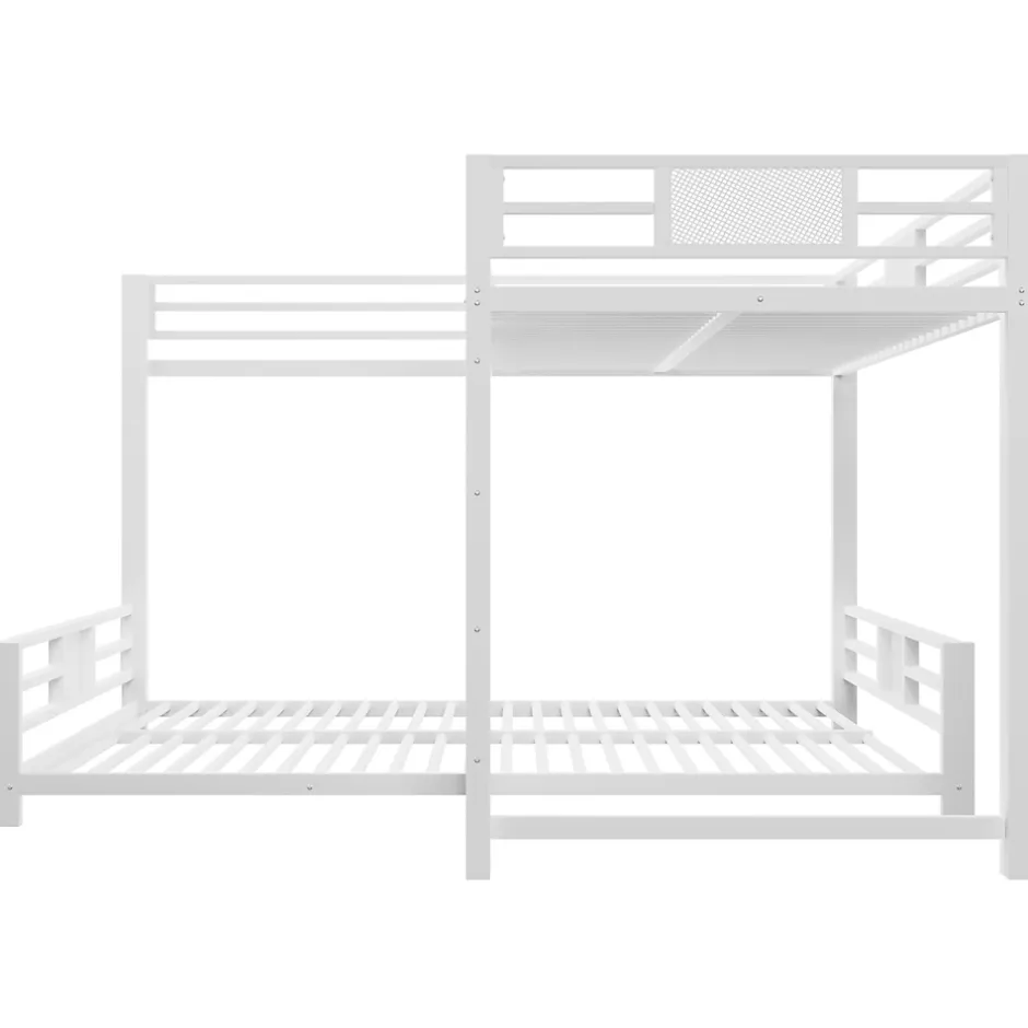 ModernLuxe Lit superposé en métal en forme de L - 90x200cm + 140x200 cm - Barrières de sécurité et échelle - Métal - Blanc (sans matelas) Clearance