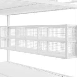 Enfant ModernLuxe Lit superposé en métal 140x200 cm - Avec placards de rangement et LED - 6 compartiments de rangement - Blanc (sans matelas)
