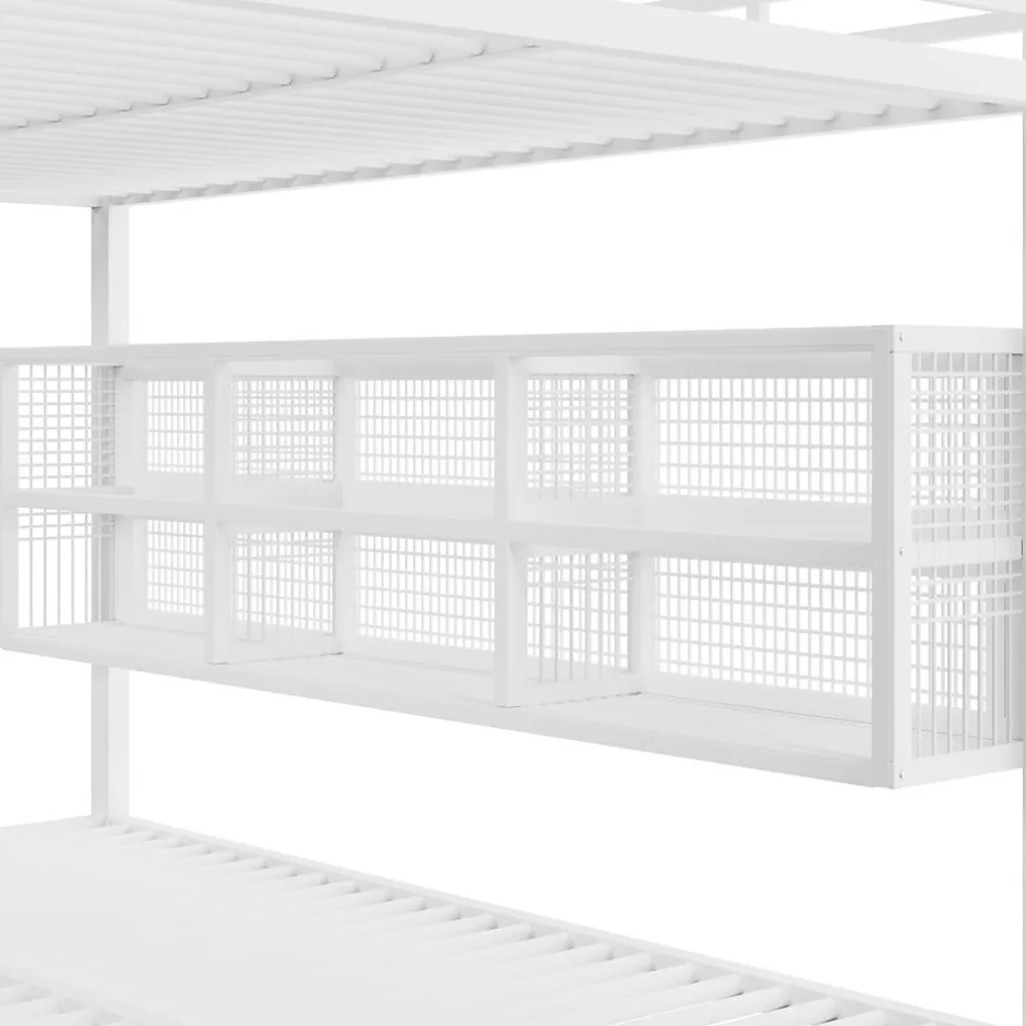 Enfant ModernLuxe Lit superposé en métal 140x200 cm - Avec placards de rangement et LED - 6 compartiments de rangement - Blanc (sans matelas)