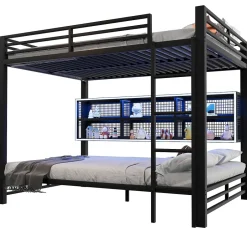 Enfant ModernLuxe Lit superposé en métal 140x200 cm - Avec placards de rangement et LED - 6 compartiments de rangement - Moir (sans matelas)
