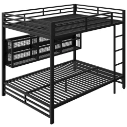 Enfant ModernLuxe Lit superposé en métal 140x200 cm - Avec placards de rangement et LED - 6 compartiments de rangement - Moir (sans matelas)