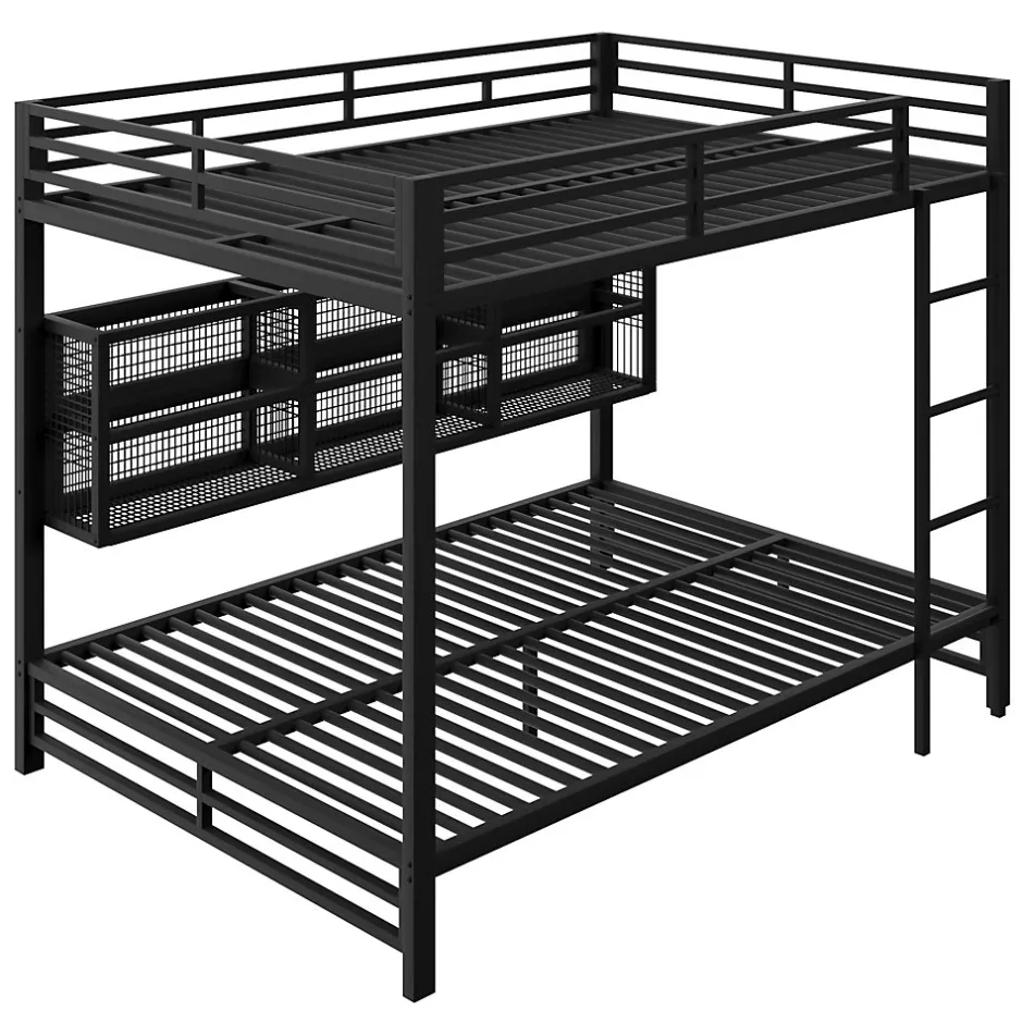 Enfant ModernLuxe Lit superposé en métal 140x200 cm - Avec placards de rangement et LED - 6 compartiments de rangement - Moir (sans matelas)