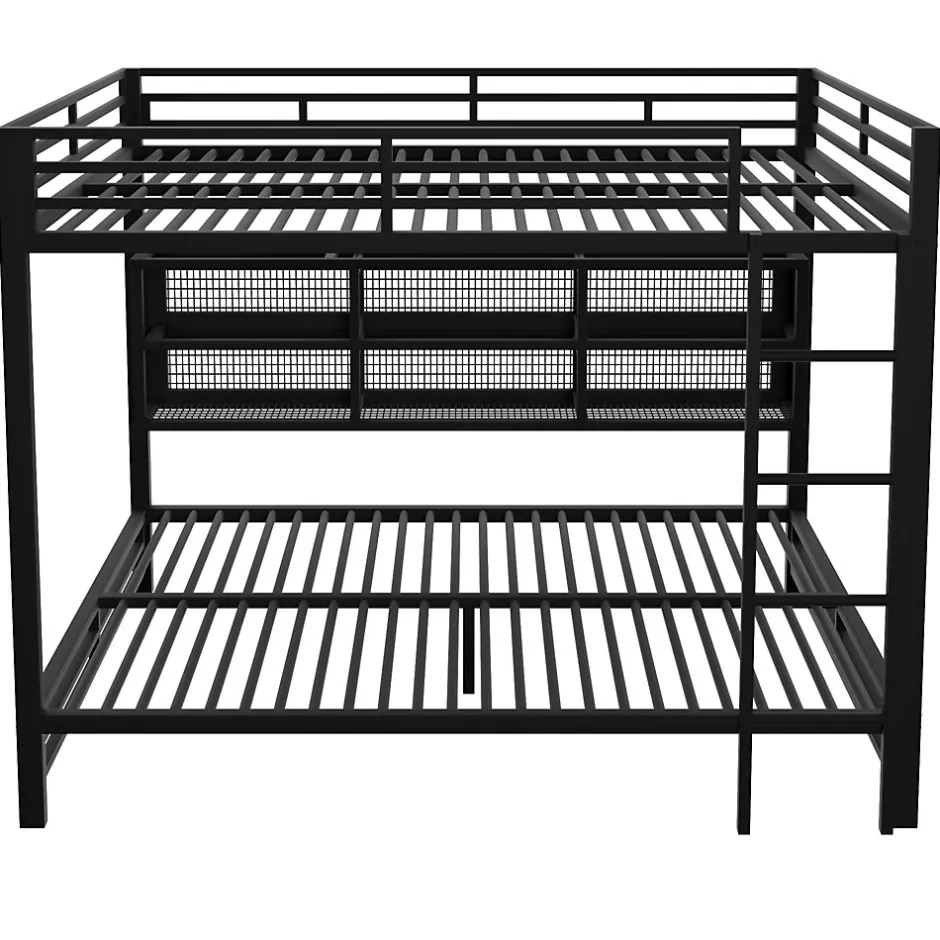 Enfant ModernLuxe Lit superposé en métal 140x200 cm - Avec placards de rangement et LED - 6 compartiments de rangement - Moir (sans matelas)