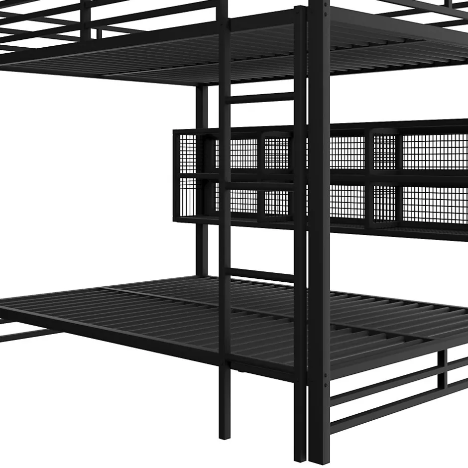 Enfant ModernLuxe Lit superposé en métal 140x200 cm - Avec placards de rangement et LED - 6 compartiments de rangement - Moir (sans matelas)