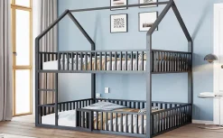 Redom Lit superposé enfant 140 par 200 métal lit double familial mezzanine avec échelle porte ouvrante lit inférieur noir Discount