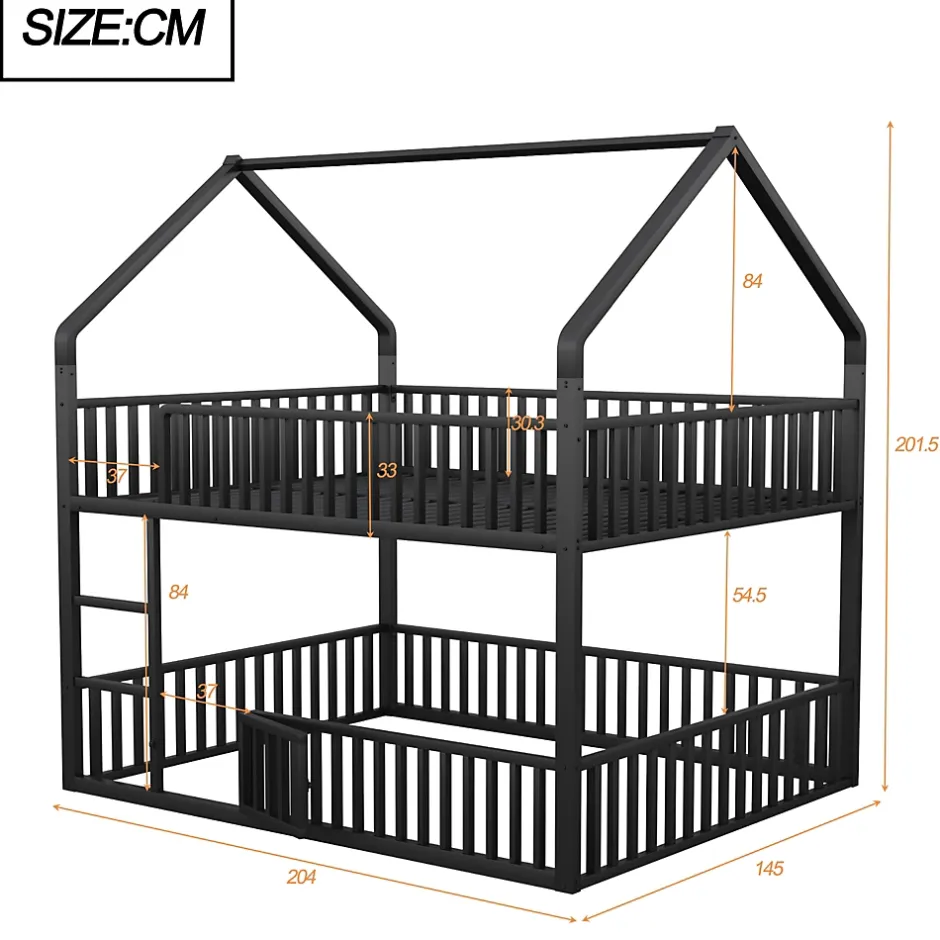Redom Lit superposé enfant 140 par 200 métal lit double familial mezzanine avec échelle porte ouvrante lit inférieur noir Discount