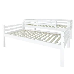 Simple Life Lit superposé enfant avec rangements chaussures et casiers, convertible 2 lits simples, blanc, 90x200 cm