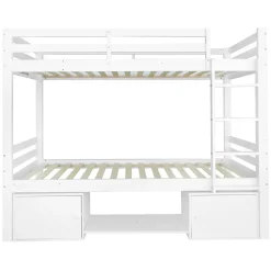 Simple Life Lit superposé enfant avec rangements chaussures et casiers, convertible 2 lits simples, blanc, 90x200 cm