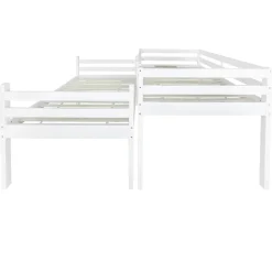 Simple Life Lit superposé enfant avec rangements chaussures et casiers, convertible 2 lits simples, blanc, 90x200 cm