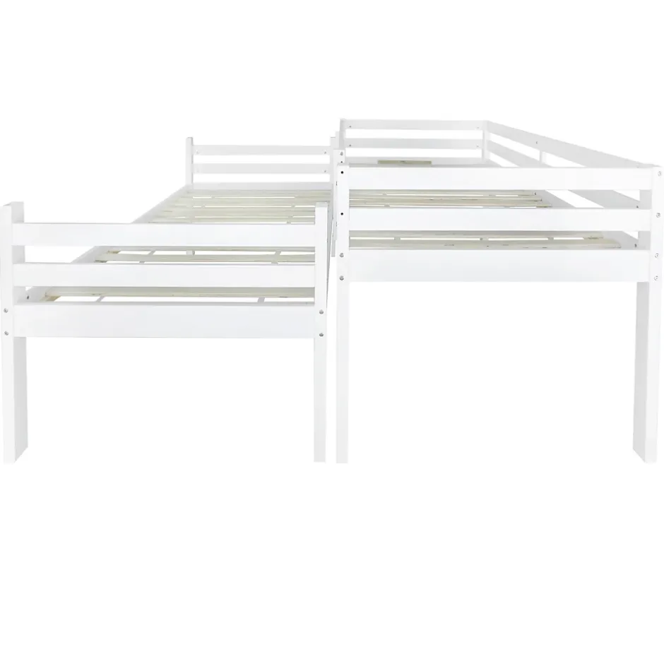 Simple Life Lit superposé enfant avec rangements chaussures et casiers, convertible 2 lits simples, blanc, 90x200 cm