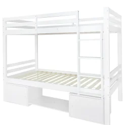Simple Life Lit superposé enfant avec rangements chaussures et casiers, convertible 2 lits simples, blanc, 90x200 cm