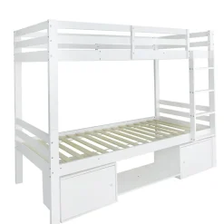 Simple Life Lit superposé enfant avec rangements chaussures et casiers, convertible 2 lits simples, blanc, 90x200 cm
