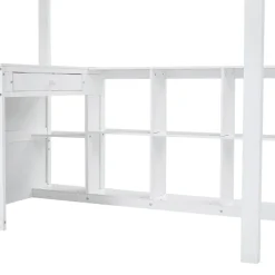 Enfant Simple Life Lit superposé enfant, échelle à 3 marches, 2 tiroirs, bureau, garde-corps, lattes solides, MDF pin, blanc, 90x200cm