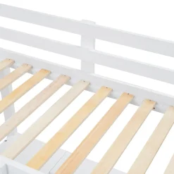 Enfant Simple Life Lit superposé enfant, échelle à 3 marches, 2 tiroirs, bureau, garde-corps, lattes solides, MDF pin, blanc, 90x200cm