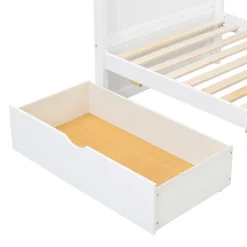 Enfant Simple Life Lit superposé enfant, échelle à 3 marches, 2 tiroirs, bureau, garde-corps, lattes solides, MDF pin, blanc, 90x200cm