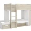 Enfant Pegane Lit superposé enfant coloris chêne naturel, blanc, imitation lamelles, couchage 90 x190 cm