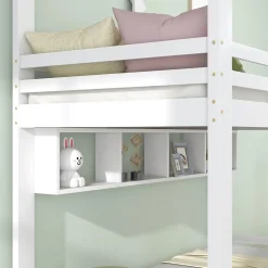 Okwish Lit Superposé enfant 90x200 cm - Lit avec 2 Tiroirs et 4 Niches de Rangement - Structure en Bois Pin et MDF - Blanc, Sans Matelas New