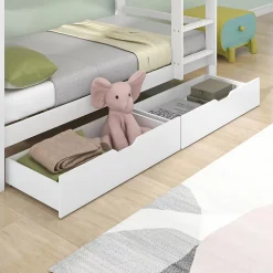 Okwish Lit Superposé enfant 90x200 cm - Lit avec 2 Tiroirs et 4 Niches de Rangement - Structure en Bois Pin et MDF - Blanc, Sans Matelas New