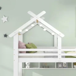 Okwish Lit Superposé enfant 90x200 cm - Lit avec 2 Tiroirs et 4 Niches de Rangement - Structure en Bois Pin et MDF - Blanc, Sans Matelas New