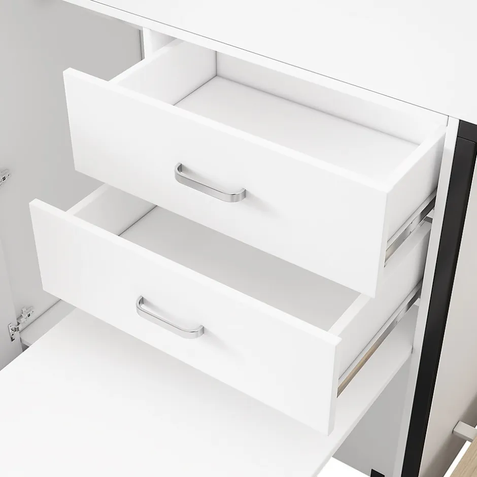 Enfant Okwish Lit Superposé enfant 90x200 cm - Lit avec Bureau Escamotable et Armoire - MDF et Panneaux Stratifiés - Sans Matelas - Blanc