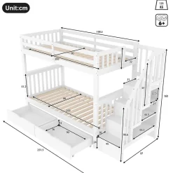 ProximaX Lit superposé enfant 90x200 cm blanc avec étagère escalier, 2 tiroirs, barrières hautes, certifié EN747-1, sûr et pratique Best