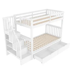 ProximaX Lit superposé enfant 90x200 cm blanc avec étagère escalier, 2 tiroirs, barrières hautes, certifié EN747-1, sûr et pratique Best
