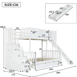 Enfant Okwish Lit Superposé enfant 90x200 cm avec Toboggan et Escalier, Cabane Blanc avec Casiers de Rangement, Pin et MDF, Sans Matelas - Blanc