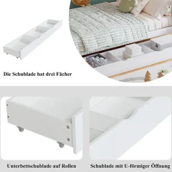 Enfant Okwish Lit Superposé enfant 90x200 cm avec Toboggan et Escalier, Cabane Blanc avec Casiers de Rangement, Pin et MDF, Sans Matelas - Blanc