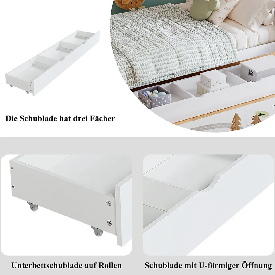 Enfant Okwish Lit Superposé enfant 90x200 cm avec Toboggan et Escalier, Cabane Blanc avec Casiers de Rangement, Pin et MDF, Sans Matelas - Blanc