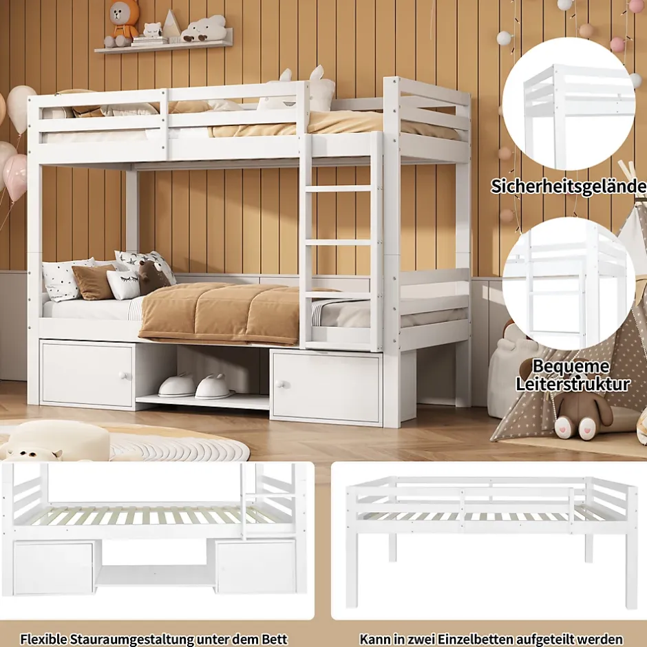 ProximaX Lit superposé enfant 90x200 cm blanc avec casiers et étagères à chaussures, convertible en 2 lits simples Discount