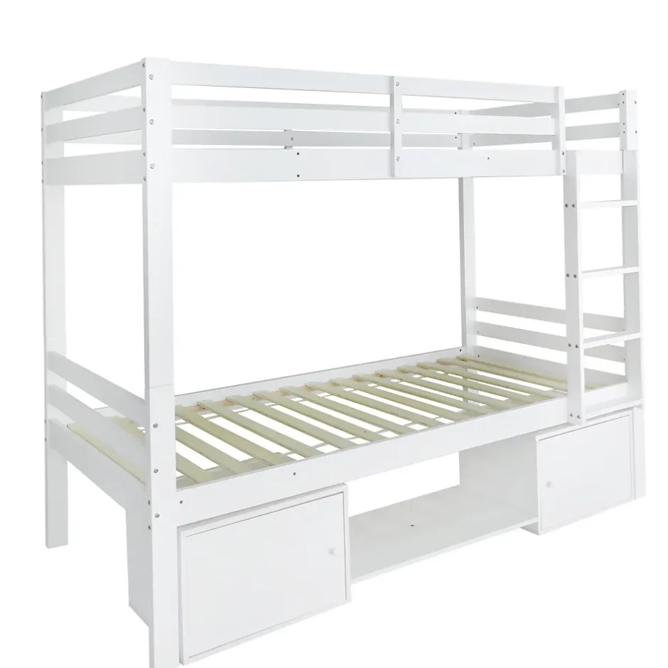 ProximaX Lit superposé enfant 90x200 cm blanc avec casiers et étagères à chaussures, convertible en 2 lits simples Discount