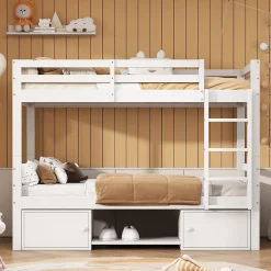 ProximaX Lit superposé enfant 90x200 cm blanc avec casiers et étagères à chaussures, convertible en 2 lits simples Discount