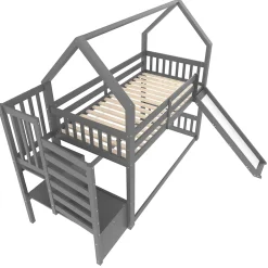 Okwish Lit Superposé Enfant 90x200 cm - Lit avec Toboggan et Escalier de Rangement - Cadre Bois MDF - Sans Matelas - Gris Sale