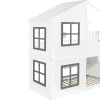 ModernLuxe Lit superposé enfant 90x200 cm avec fenêtre - avec échelle de rangement - bois massif + MDF - blanc + gris (sans matelas) Discount