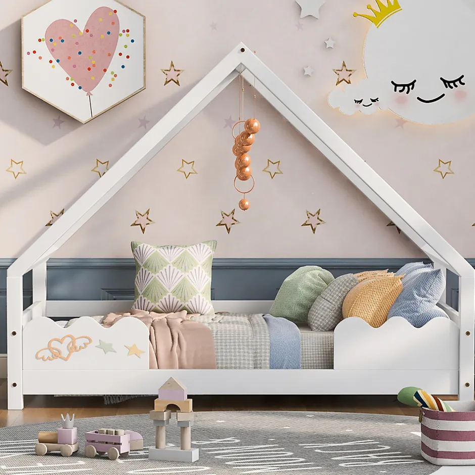 Enfant Okwish Lit Superposé enfant 90x200 cm - Lit Simple en Bois Massif de Pin, Capacité 120 kg, Sans Matelas, Blanc