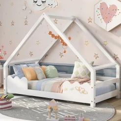 Enfant Okwish Lit Superposé enfant 90x200 cm - Lit Simple en Bois Massif de Pin, Capacité 120 kg, Sans Matelas, Blanc