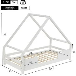 Enfant Okwish Lit Superposé enfant 90x200 cm - Lit Simple en Bois Massif de Pin, Capacité 120 kg, Sans Matelas, Blanc