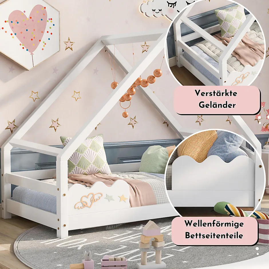 Enfant Okwish Lit Superposé enfant 90x200 cm - Lit Simple en Bois Massif de Pin, Capacité 120 kg, Sans Matelas, Blanc