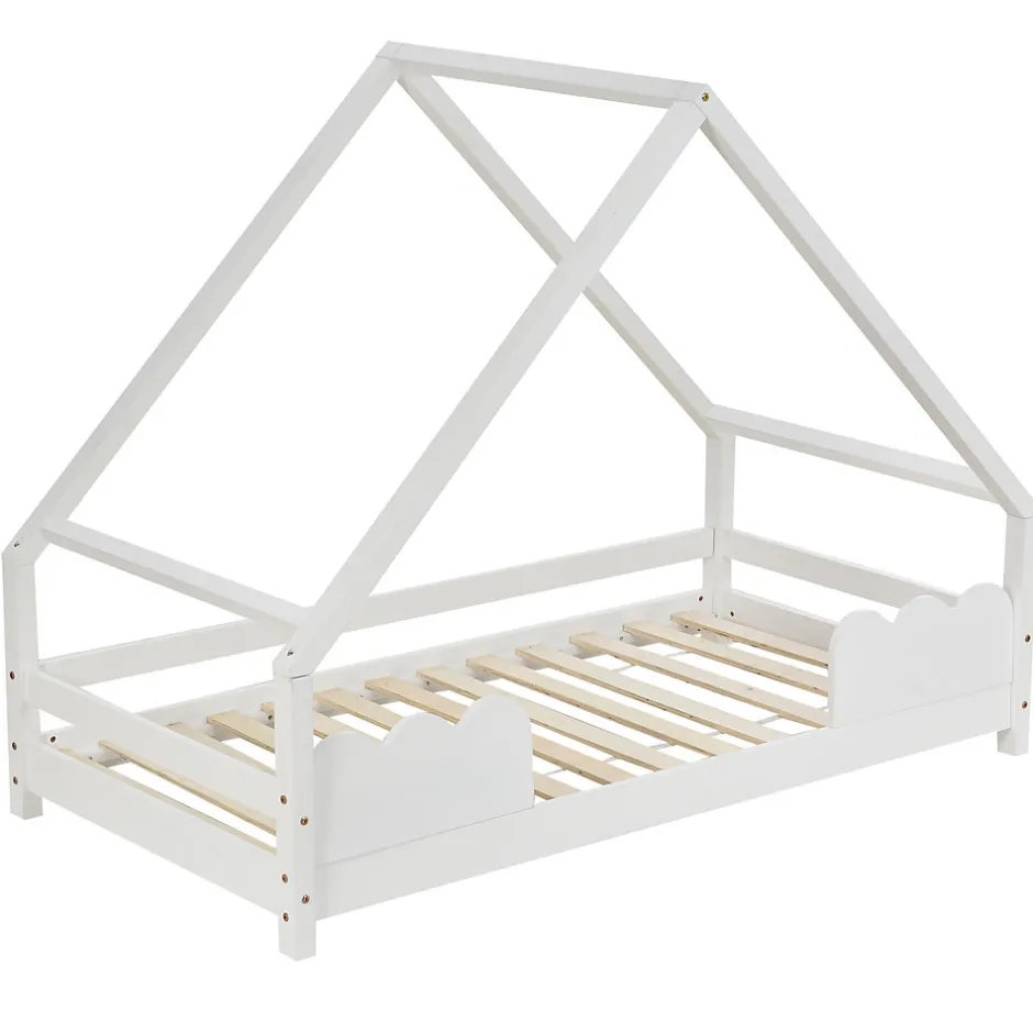 Enfant Okwish Lit Superposé enfant 90x200 cm - Lit Simple en Bois Massif de Pin, Capacité 120 kg, Sans Matelas, Blanc