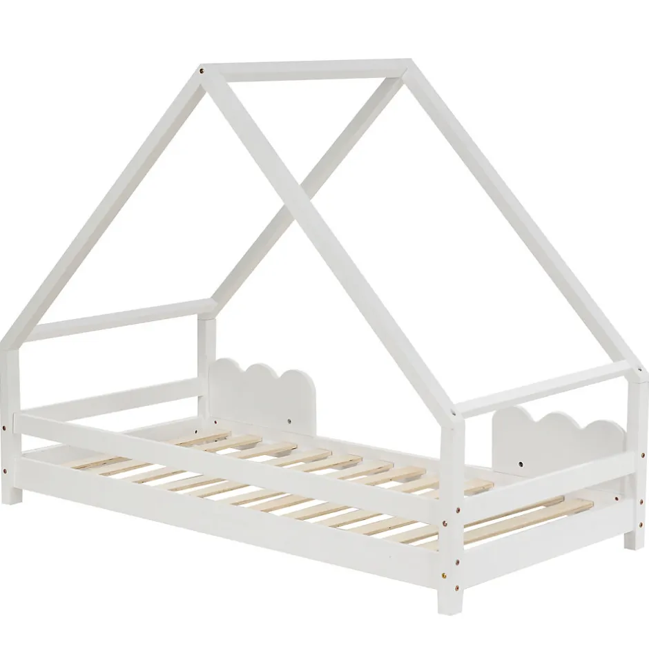 Enfant Okwish Lit Superposé enfant 90x200 cm - Lit Simple en Bois Massif de Pin, Capacité 120 kg, Sans Matelas, Blanc