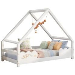 Enfant Okwish Lit Superposé enfant 90x200 cm - Lit Simple en Bois Massif de Pin, Capacité 120 kg, Sans Matelas, Blanc