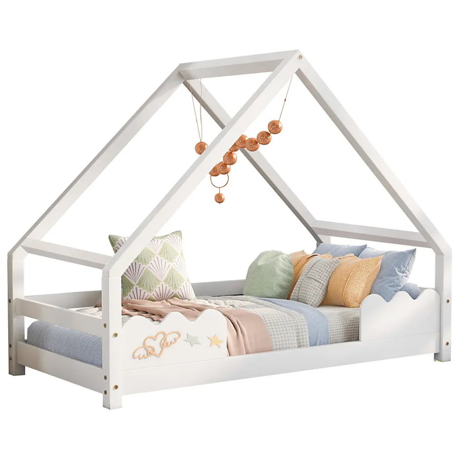 Enfant Okwish Lit Superposé enfant 90x200 cm - Lit Simple en Bois Massif de Pin, Capacité 120 kg, Sans Matelas, Blanc