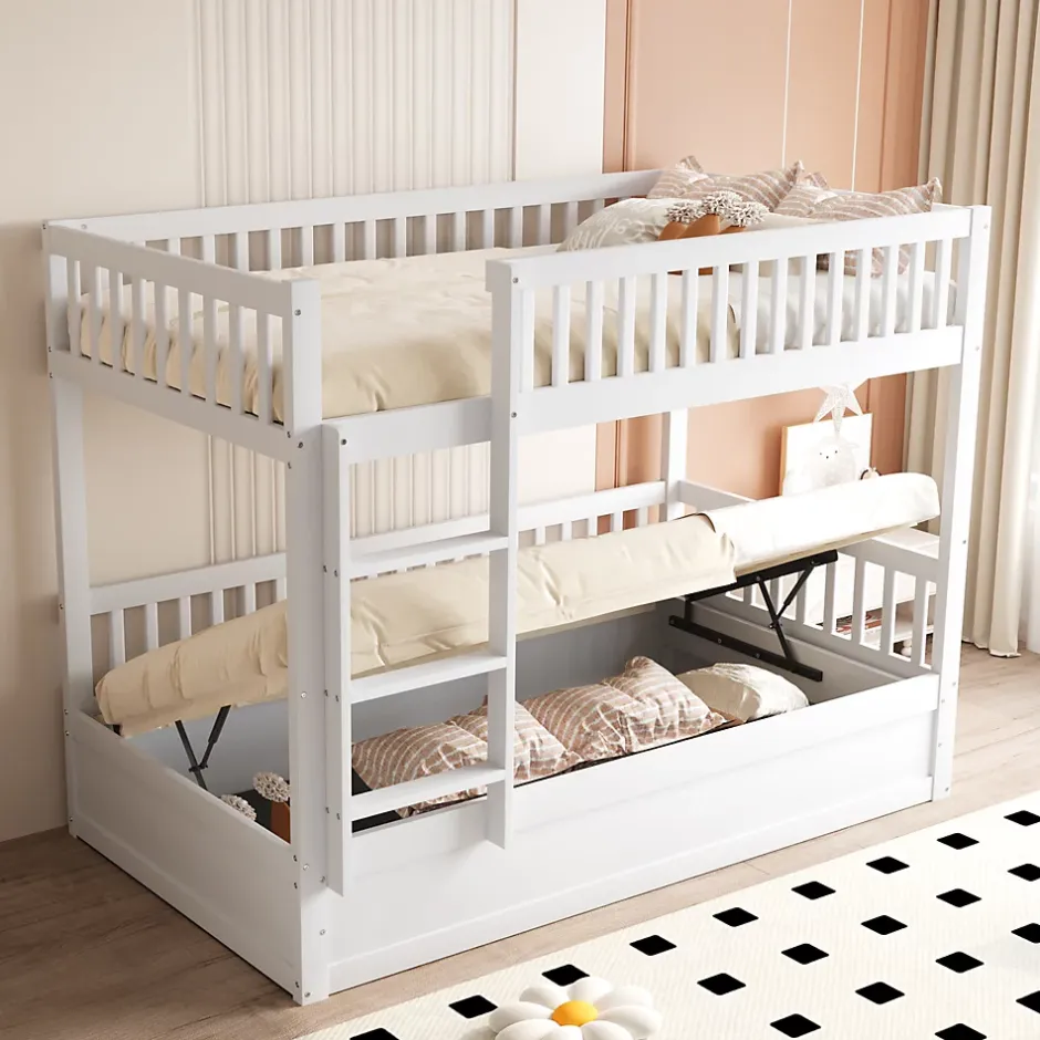 ProximaX Lit superposé enfant 90x200 cm en bois massif blanc avec système de rangement hydraulique, lit solide, durable et fonctionnel New